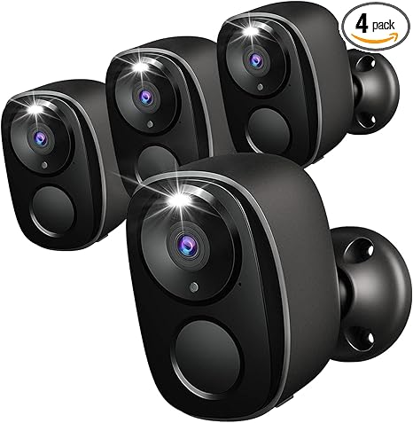 Security Cameras Wireless Outdoor 4pc,2K Battery Powered AI Motion Detection Spotlight Siren Alarm Surveillance Indoor Home Camera, Color Night Vision, 2-Way Talk, Waterproof, Cloud/SD, Works w/Alexa