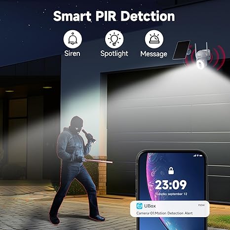 SEHMUA Solar Security Cameras Wireless Outdoor with 500LM Spotlight, 2K Live Video, 360° Full Coverage, PIR Motion Alerts, Cloud/Local Storage, Two Way Talk, Color Night Vision for Home Security - Image 2